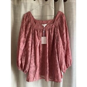 Lauren Conrad Women's Pink/Peach Floral Overlay NWT Large Long Sleeve Blouse